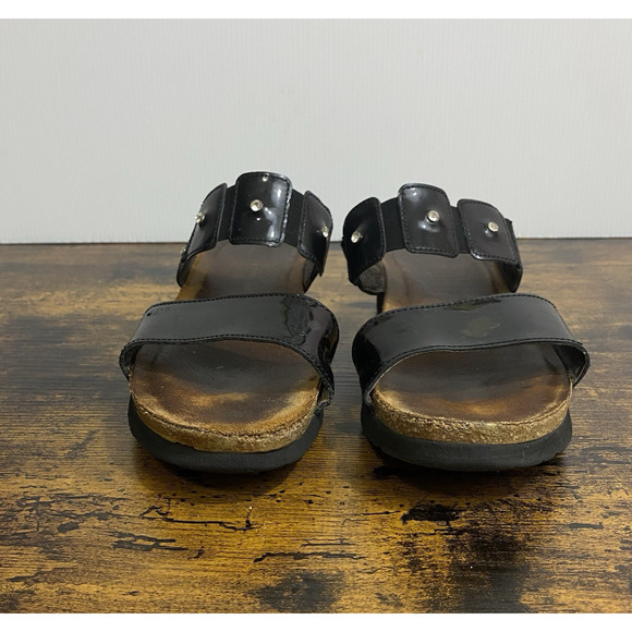 Naot Ashley Sandal Womens Sz 8 - 8.5 Black Leather Rhinestones‎ Open Toe - Picture 4 of 9